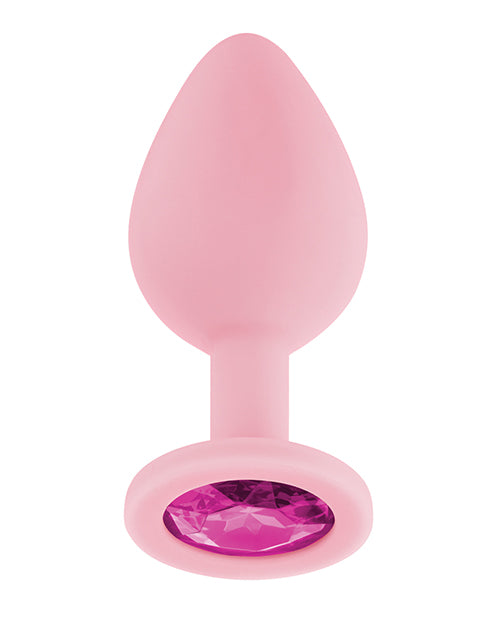 Luv Inc. Jeweled Silicone Butt Plug w/Three Stones - Light Pink