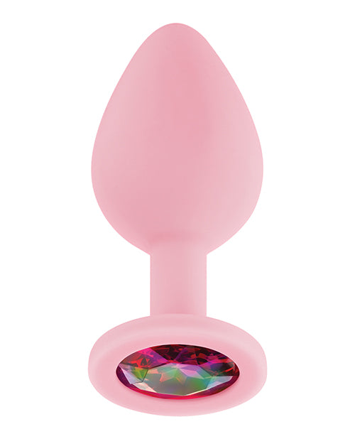 Luv Inc. Jeweled Silicone Butt Plug w/Three Stones - Light Pink