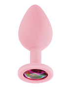 Luv Inc. Jeweled Silicone Butt Plug w/Three Stones - Light Pink