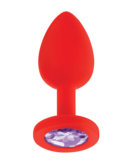 Luv Inc. Jeweled Silicone Butt Plug w/Three Stones - Red