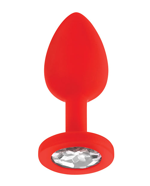 Luv Inc. Jeweled Silicone Butt Plug w/Three Stones - Red