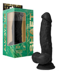 Shaft Flexskin Liquid Silicone 8.5" Vibrating Side Curve Dong w/Balls - Black