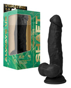 Shaft Flexskin Liquid Silicone 8.5" Vibrating Side Curve Dong w/Balls - Black