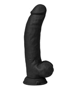 Shaft Flexskin Liquid Silicone 9.5" Vibrating Curved Dong w/Balls - Black