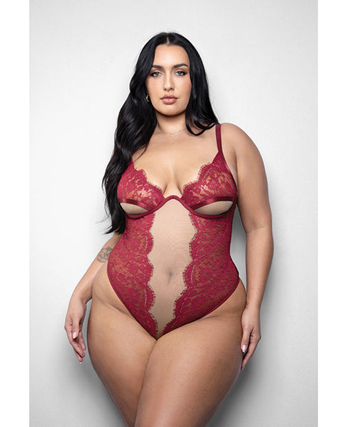 Elusive Anya Lace & Mesh Teddy w/Underwire Cups - Red