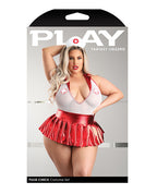 Play Pulse Check Collared Teddy w/Open Back, Pleated Skirt, Medic Hat & Pasties Red/White