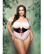 Dangerous Darling Sheer Mesh Ruffle Teddy w/Waist Cincher & Hooded Cape 3 pc Set - Black/White