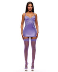 See It Through Guipure Lace Chemise w/Thong & Stockings - Purple