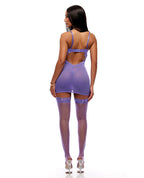 See It Through Guipure Lace Chemise w/Thong & Stockings - Purple