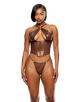 Liquid Metal Metallic Mesh Bustier w/G - String 2 pc Set - Metallic Copper