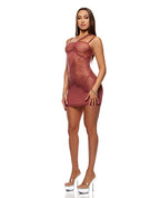 Patch of Petals Sheer Mesh and Lace Chemise w/Thong 2 pc Set - Mauve