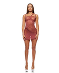 Patch of Petals Sheer Mesh and Lace Chemise w/Thong 2 pc Set - Mauve