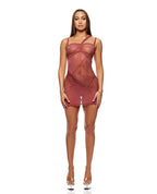 Patch of Petals Sheer Mesh and Lace Chemise w/Thong 2 pc Set - Mauve