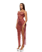 Patch of Petals Sheer Mesh and Lace Gown w/Thong 2 pc Set - Mauve