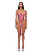 Animal Instincts Mesh Bustier & Panty 2 pc Set - Pink Leopard
