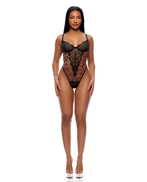 Animal Instincts Sheer Mesh and Lace Teddy - Animal