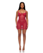 Layers To This Sheer Mesh and Knit Chemise w/Thong 2 pc Set - Pink
