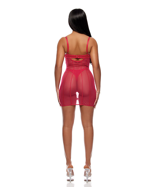 Layers To This Sheer Mesh and Knit Chemise w/Thong 2 pc Set - Pink