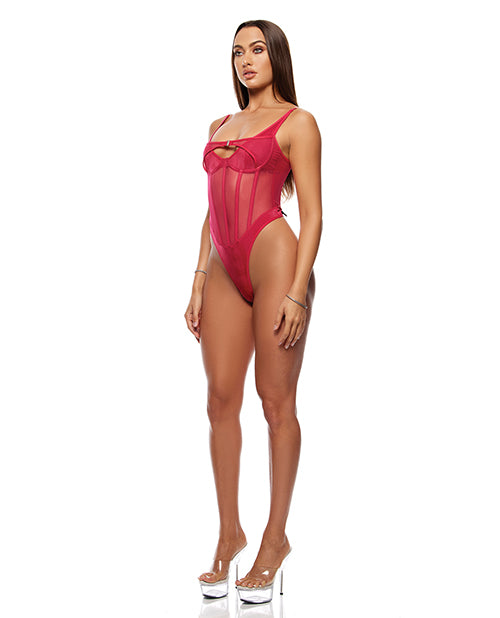 Layers To This Mesh and Knit Teddy - Pink