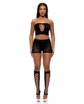 Cross Your Mind Tube Top w/Boy Short & Open Toe Socks Bodystocking - Black
