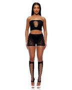 Cross Your Mind Tube Top w/Boy Short & Open Toe Socks Bodystocking - Black