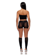 Cross Your Mind Tube Top w/Boy Short & Open Toe Socks Bodystocking - Black