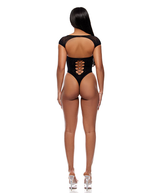 Cross Your Mind Seamless Teddy w/Rhinestone Accents - Black