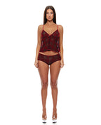 Velvet Lines Mesh Cami & Boy Short 2 pc Set - Red/Black