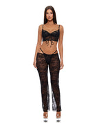 Layer of Seduction Lace Bra, Thong, & Pants 3 pc Set - Black