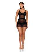 Private Party Glitter Chemise & Thong Set - Black