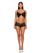 Private Party Glitter Mesh Bralette & Boy Short 2 pc Set - Black