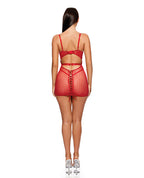 La Vie En Rose Metallic Embroidered Chemise, Panty & Belt 3 pc Set - Red