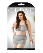 Curve Layne Lace & Microfiber Bralette w/Garter Skirt & G - String Gray