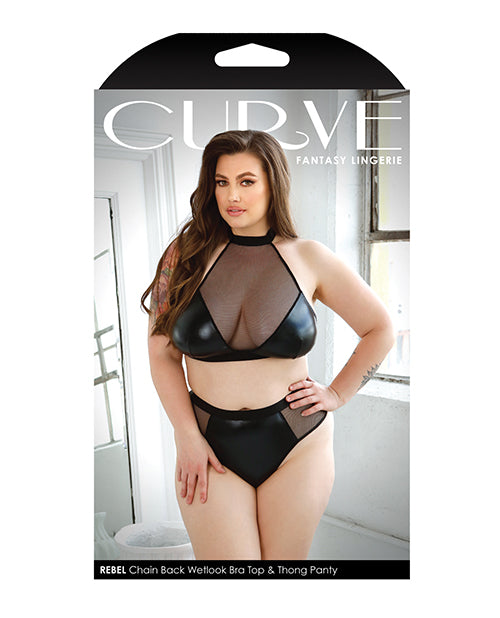 Curve Rebel Wetlook Halter Top w/Removable Chain & Panty Black