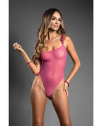 Domina One - Shoulder Sheer Mesh Teddy w/Rope Cuffs - Pink
