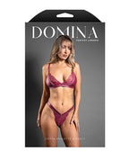 Domina Lace Bralette & Panty in Leatherette w/Zipper Detail - Berry