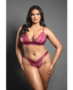 Domina Lace Bralette & Panty in Leatherette w/Zipper Detail - Berry