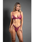 Domina Lace Bralette & Panty in Leatherette w/Zipper Detail - Berry