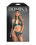 Domina Lace Bralette & Open Panty w/Detachable Chain - Link Handcuffs - Green