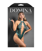Domina Lace Halter Teddy w/Zipper Detail & Detachable Chain - Link Leash - Green