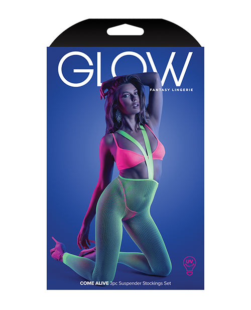 Glow Come Alive Suspender Stockings, Bralette & G - String Multi Color
