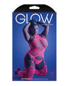 Glow Captivating Halter Bodystocking & G - String Neon Pink