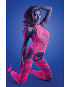Glow Captivating Halter Bodystocking & G - String Neon Pink