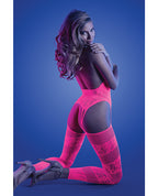 Glow Captivating Halter Bodystocking & G - String Neon Pink