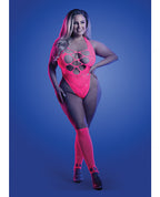 Glow Flashback Black Light Reactive Rhinestone Teddy w/Gloves (or Leg Warmers) - Neon Pink