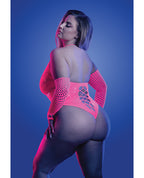 Glow Flashback Black Light Reactive Rhinestone Teddy w/Gloves (or Leg Warmers) - Neon Pink