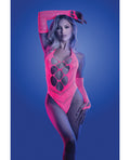 Glow Flashback Black Light Reactive Rhinestone Teddy w/Gloves (or Leg Warmers) - Neon Pink