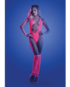 Glow Flashback Black Light Reactive Rhinestone Teddy w/Gloves (or Leg Warmers) - Neon Pink