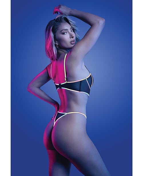Solar Flare Flash Reflective Binding Underwire Bra & Thong - Black