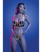 Solar Flare Flash Reflective Binding Underwire Bra & Thong - Black